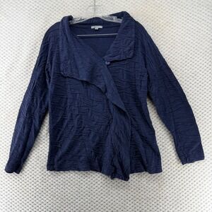 Toad & Co Horny Toad Crinkle Cardigan‎ S Blue Organic Cotton Open Front Textured